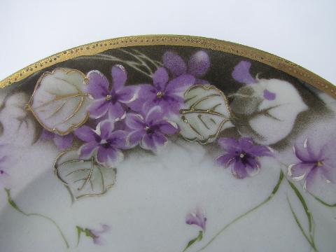 photo of shabby antique Hand Painted Nippon china plates, violets floral #4