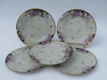 catalog photo of shabby antique Hand Painted Nippon china plates, violets floral