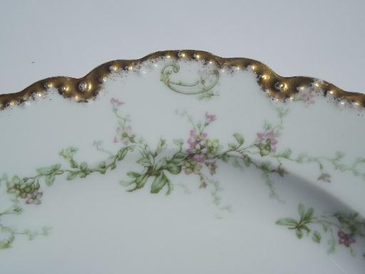 photo of shabby antique Haviland Limoges floral china scalloped salad plates #3