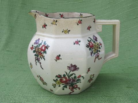 photo of shabby antique Royal Doulton pitcher Old Leeds Spray English china jug #1