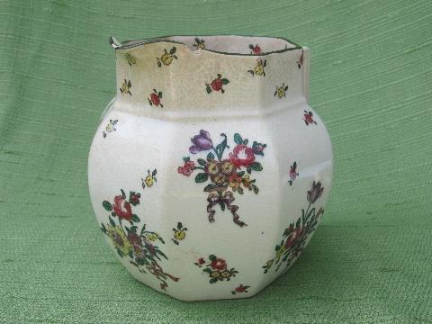 photo of shabby antique Royal Doulton pitcher Old Leeds Spray English china jug #2