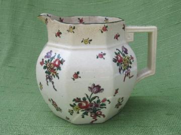 catalog photo of shabby antique Royal Doulton pitcher Old Leeds Spray English china jug