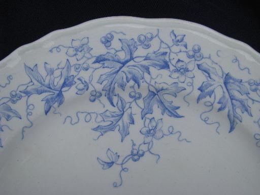 photo of shabby antique Staffordshire holly pattern plates, British flag mark #3