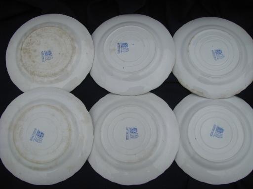 photo of shabby antique Staffordshire holly pattern plates, British flag mark #5