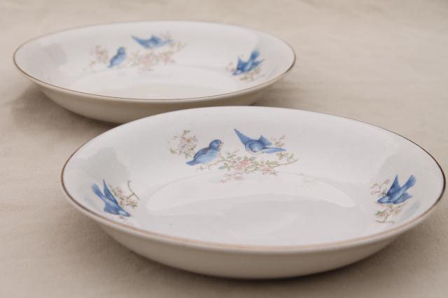 photo of shabby antique bluebird china bowls, mismatched vintage china w/ blue birds #3