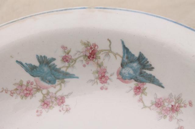 photo of shabby antique bluebird china bowls, mismatched vintage china w/ blue birds #10