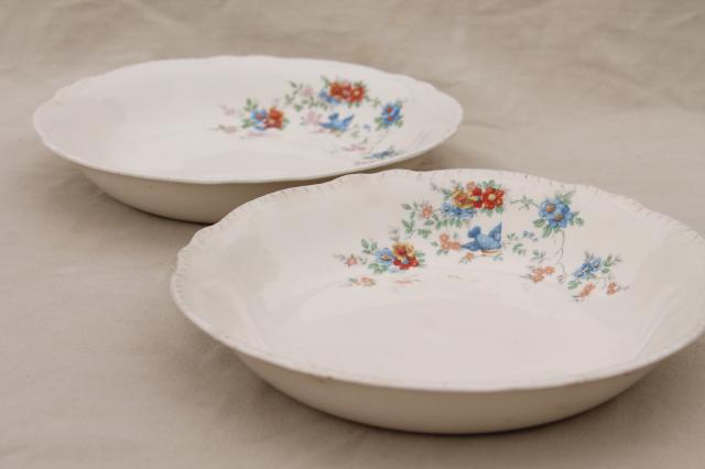 photo of shabby antique bluebird china bowls, mismatched vintage china w/ blue birds #15