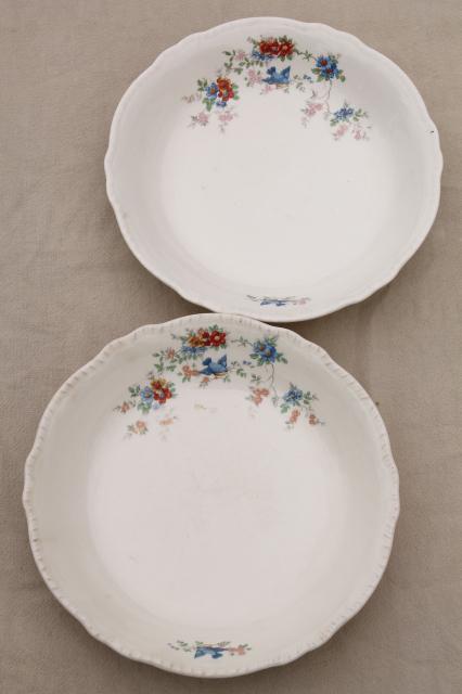 photo of shabby antique bluebird china bowls, mismatched vintage china w/ blue birds #16