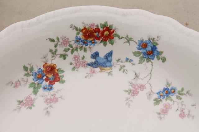 photo of shabby antique bluebird china bowls, mismatched vintage china w/ blue birds #17