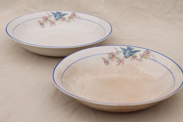 photo of shabby antique bluebird china bowls, mismatched vintage china w/ blue birds #19