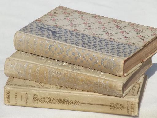 photo of shabby antique books w/ beautiful art bindings for display or altered art #1