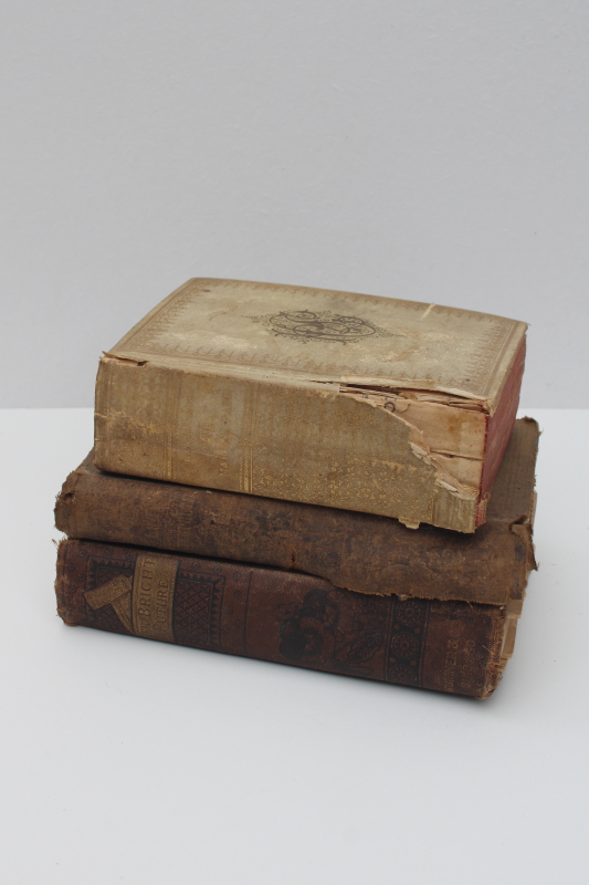 photo of shabby antique books w/ beautiful covers, mid - late 1800s vintage 19th century #1