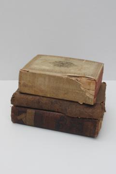 catalog photo of shabby antique books w/ beautiful covers, mid - late 1800s vintage 19th century