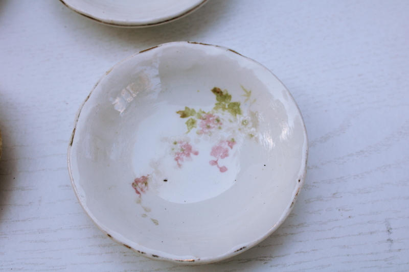 photo of shabby antique china butter pat plates, browned stained ironstone, vintage florals #3