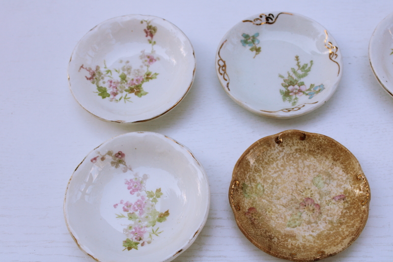 photo of shabby antique china butter pat plates, browned stained ironstone, vintage florals #4