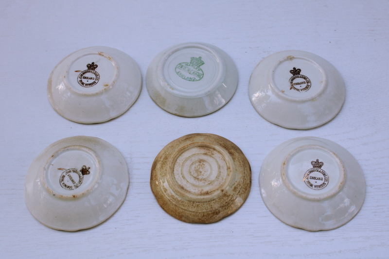 photo of shabby antique china butter pat plates, browned stained ironstone, vintage florals #5