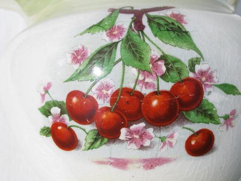 photo of shabby antique china pitcher w/ cherries, early century vintage #2