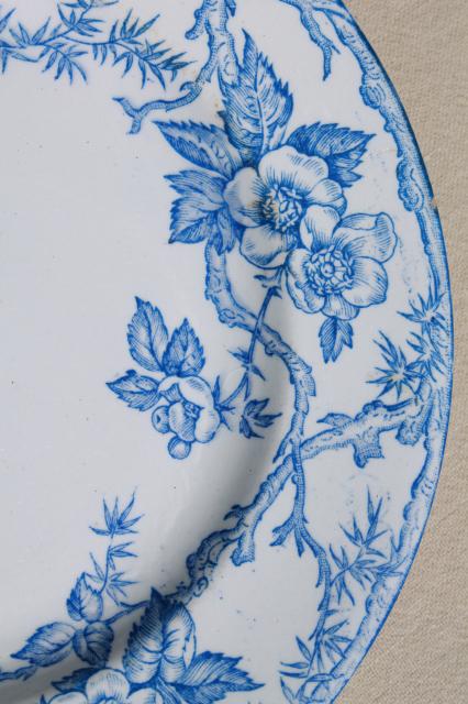 photo of shabby antique china plates, old blue & white transferware, willow, apple blossom pattern #11