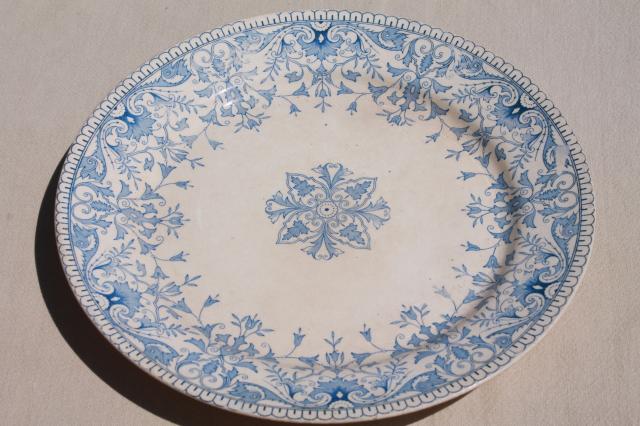 photo of shabby antique china plates, old blue & white transferware, willow, apple blossom pattern #14