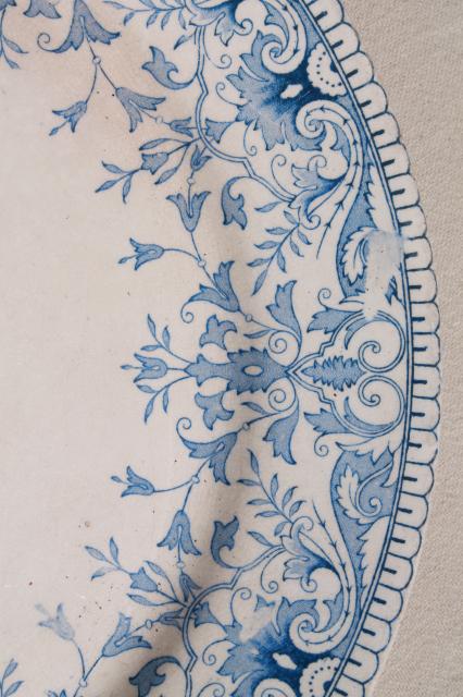 photo of shabby antique china plates, old blue & white transferware, willow, apple blossom pattern #15