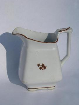 catalog photo of shabby antique copper luster Tea Leaf pattern ironstone china milk pitcher