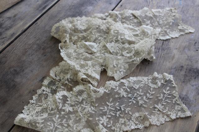 photo of shabby antique ecru silk lace flounce, wide lace edging, 1800s vintage French lace #1