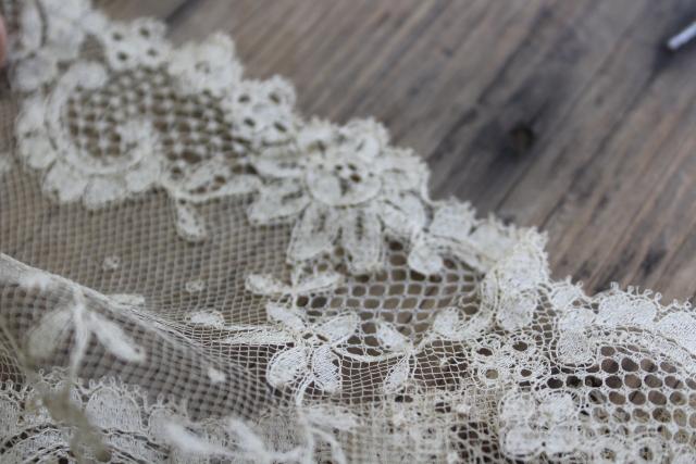 photo of shabby antique ecru silk lace flounce, wide lace edging, 1800s vintage French lace #3