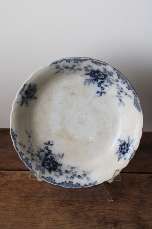 photo of shabby antique flow blue china bowl, Victorian era ironstone Cliff England Hudson pattern  #1