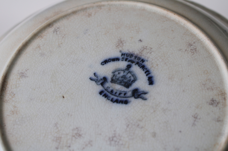 photo of shabby antique flow blue china bowl, Victorian era ironstone Cliff England Hudson pattern  #2
