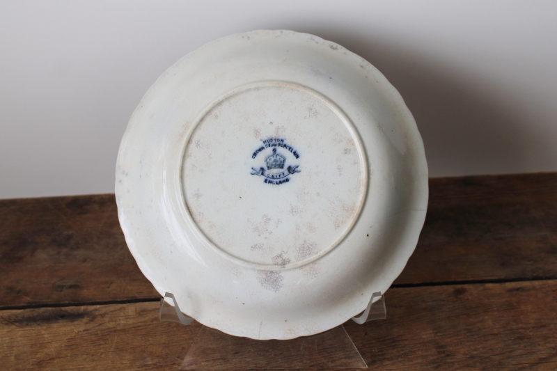 photo of shabby antique flow blue china bowl, Victorian era ironstone Cliff England Hudson pattern  #3