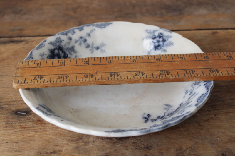 photo of shabby antique flow blue china bowl, Victorian era ironstone Cliff England Hudson pattern  #4