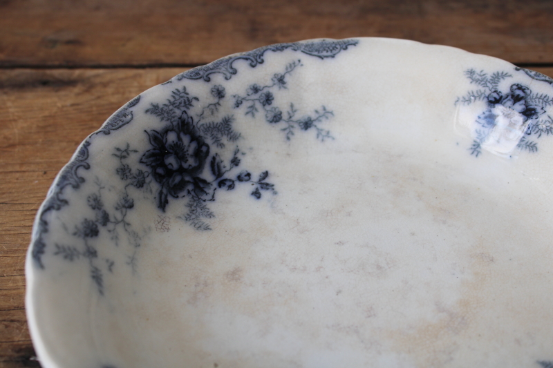 photo of shabby antique flow blue china bowl, Victorian era ironstone Cliff England Hudson pattern  #5