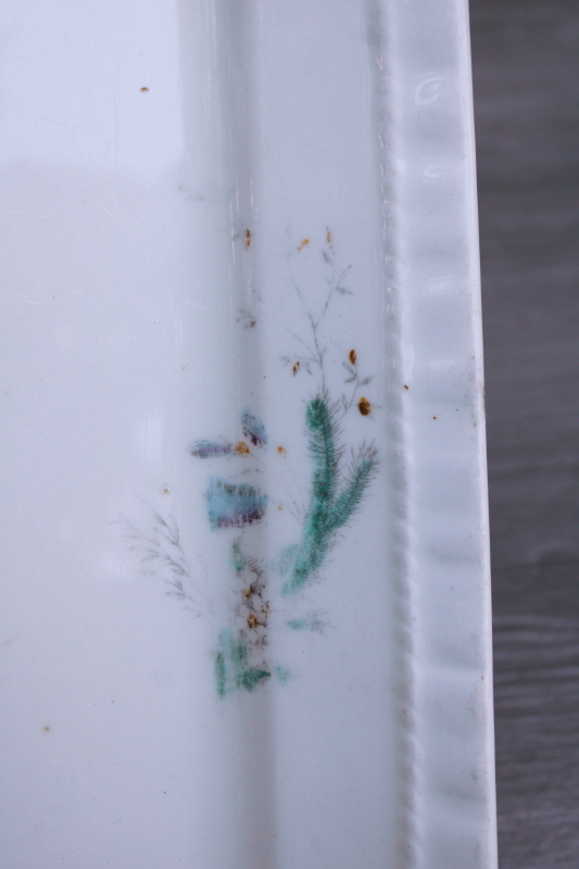 photo of shabby antique ironstone china platter, faded worn floral English garden flowers bluebells  #4