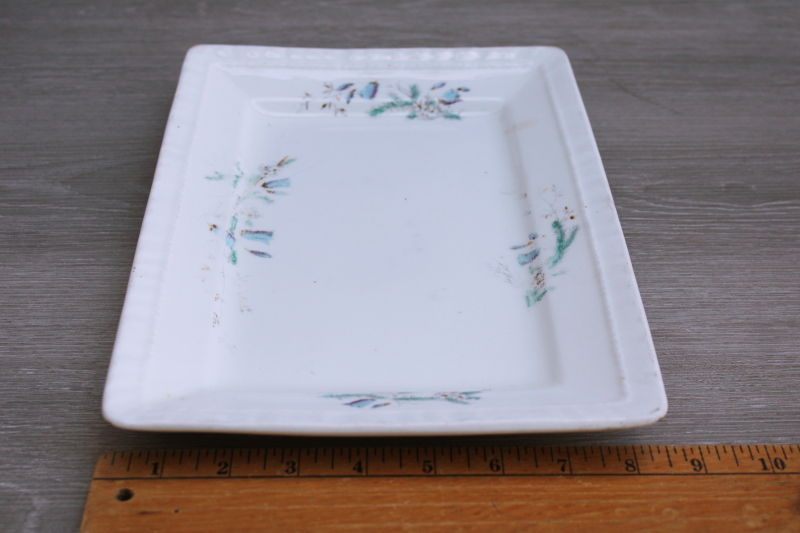 photo of shabby antique ironstone china platter, faded worn floral English garden flowers bluebells  #7