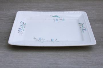 shabby antique ironstone china platter, faded worn floral English garden flowers bluebells 