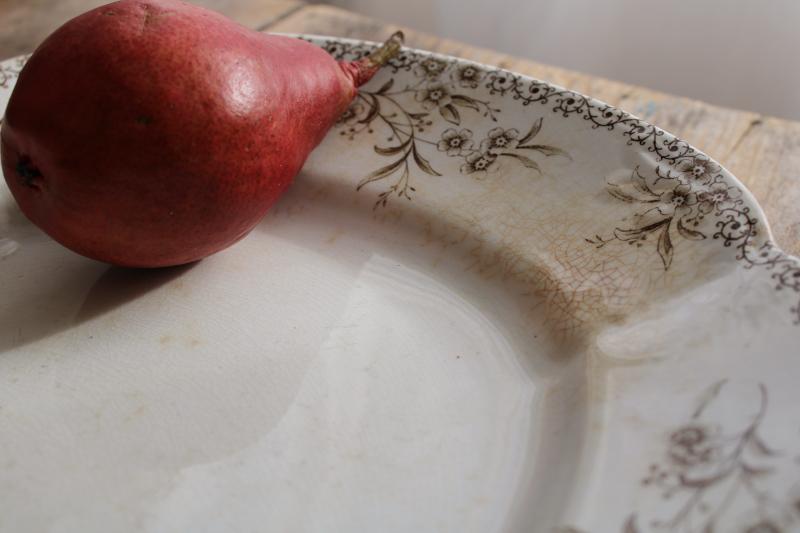 photo of shabby antique ironstone china turkey platter, Columbia aesthetic brown transferware #4