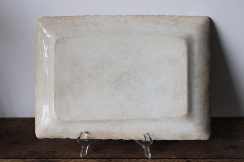 photo of shabby antique ironstone tray or rectangular platter, pink & brown floral crazed stained china  #7