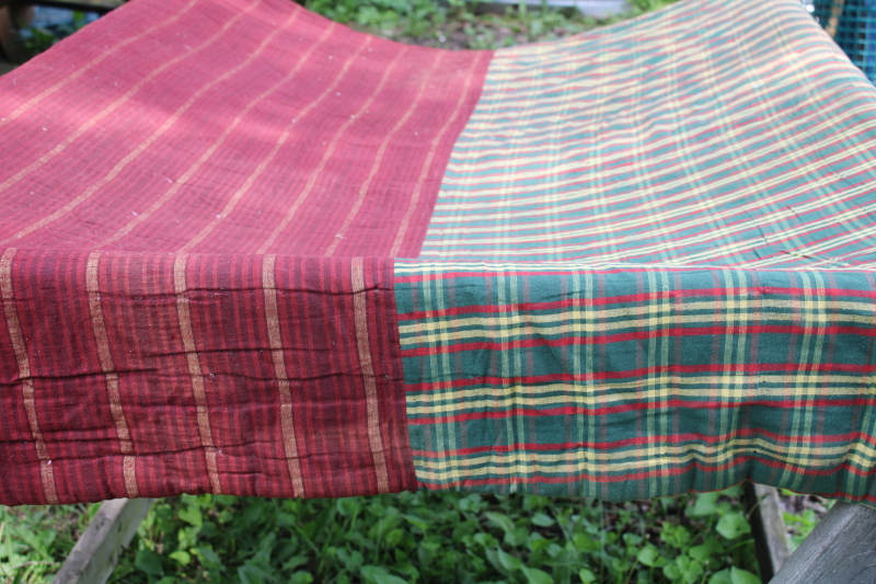 photo of shabby antique patchwork quilt, early 1900s vintage cotton fabric, colorful prints  #5