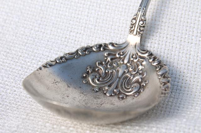 photo of shabby antique silver ladle or serving spoon, tarnished silverplate vintage 1930s #6