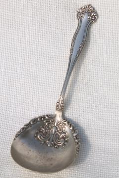 catalog photo of shabby antique silver ladle or serving spoon, tarnished silverplate vintage 1930s