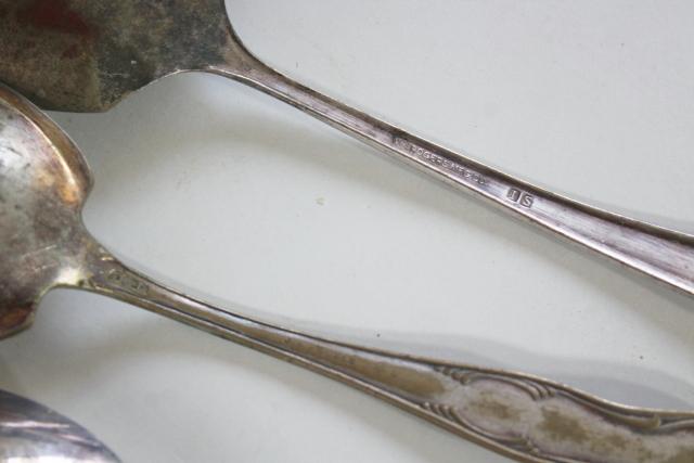 photo of shabby antique silver, large ornate berry scoop serving spoons, vintage silverplate flatware #2