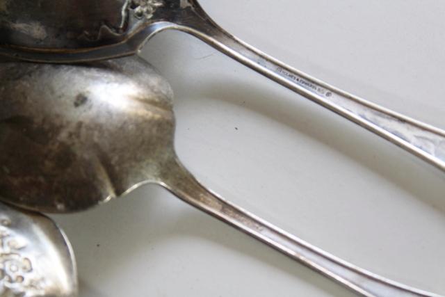 photo of shabby antique silver, large ornate berry scoop serving spoons, vintage silverplate flatware #4