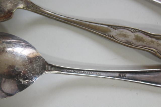 photo of shabby antique silver, large ornate berry scoop serving spoons, vintage silverplate flatware #14