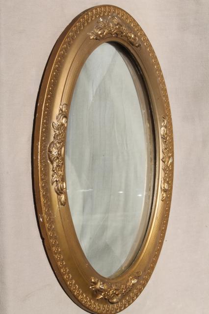 photo of shabby antique silvered glass fisheye mirror, convex bubble glass in old gold frame #1