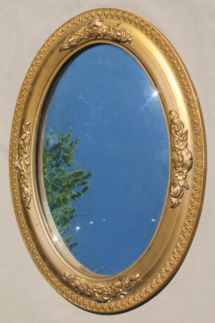 photo of shabby antique silvered glass fisheye mirror, convex bubble glass in old gold frame #2