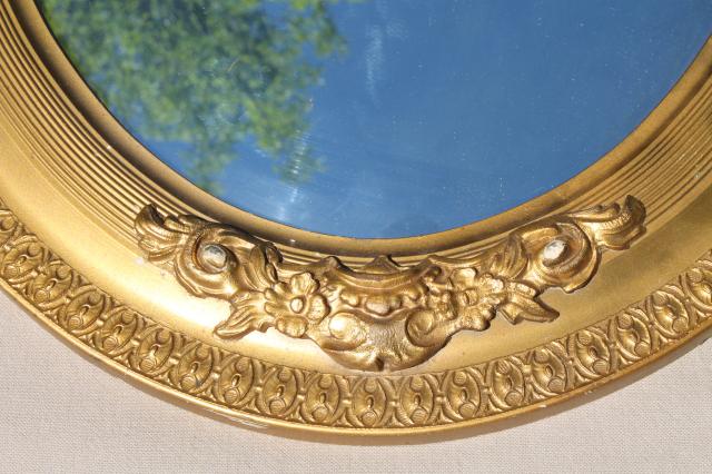 photo of shabby antique silvered glass fisheye mirror, convex bubble glass in old gold frame #4