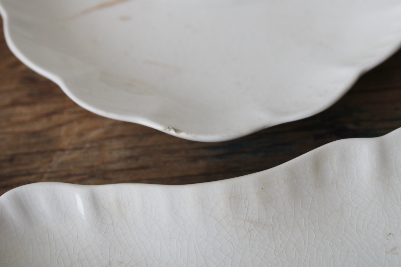 photo of shabby antique stained white ironstone china bone dishes, small crescent shaped plates  #7