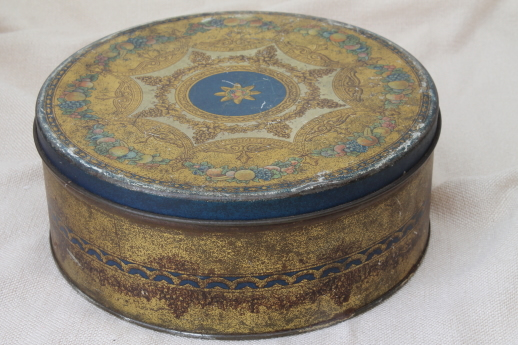 photo of shabby antique tins, 1930s vintage biscuit tins for sewing boxes or buttons #4