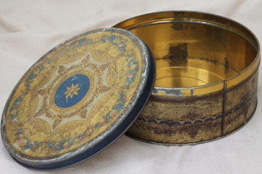 photo of shabby antique tins, 1930s vintage biscuit tins for sewing boxes or buttons #5