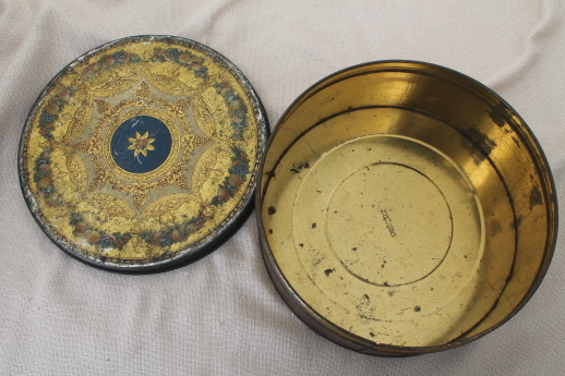 photo of shabby antique tins, 1930s vintage biscuit tins for sewing boxes or buttons #6